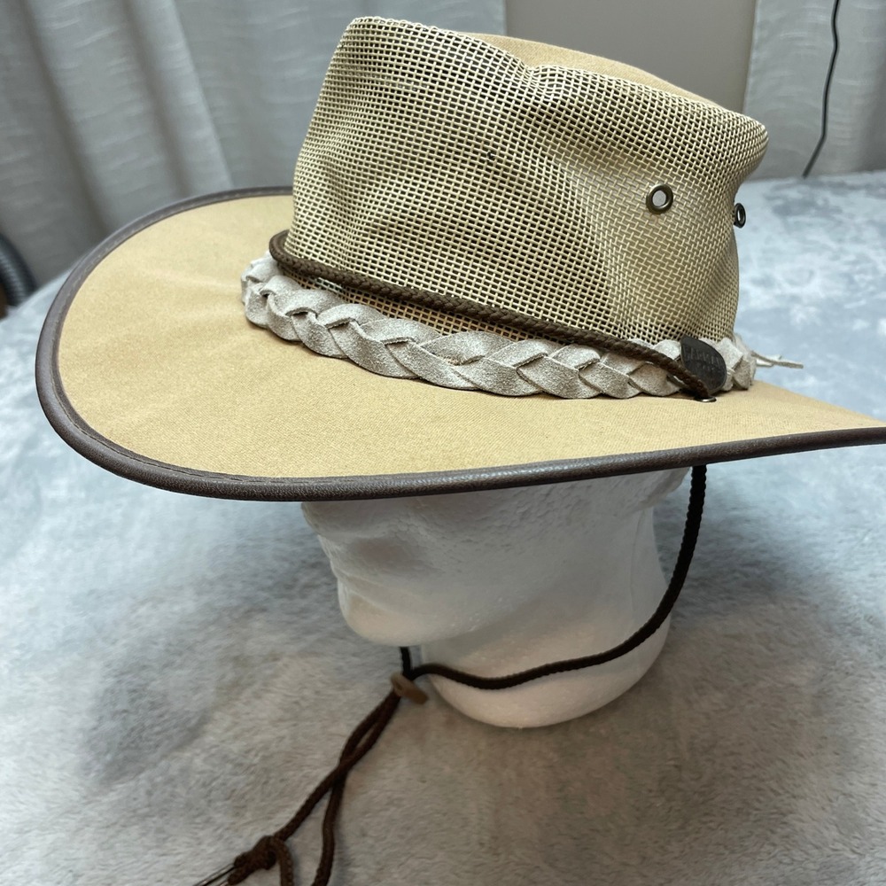 Barmah Mens Canvas Drover Hat Size Medium Tan Mesh Outback Safari Australia